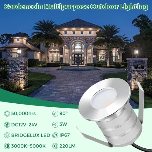 Miniatura 2 de Gardencoin Luces LED empotrables para terraza, sofito de alta resistencia e iluminación de escaleras al aire libre, 1 W, 12-24 V, bajo voltaje, luz