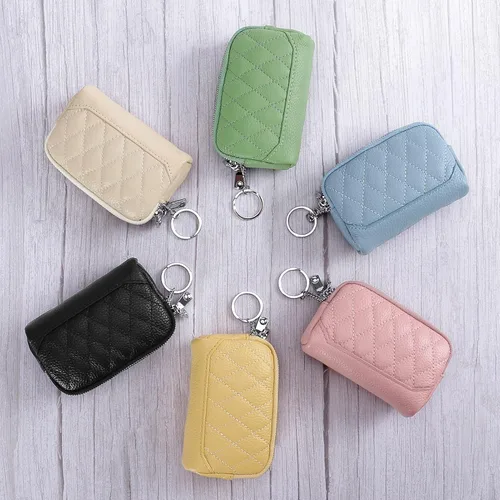 Miniatura 5 de XEYOU Monedero pequeño de piel auténtica con llavero y anillo, Amarillo, Casual