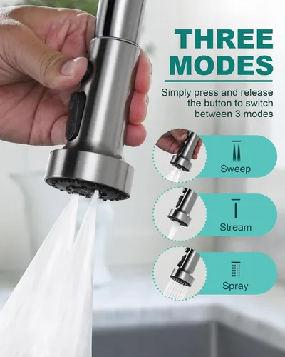 Miniatura 4 de Reemplazo de Cabezal de Grifo Extraíble: Reemplazo de Cabezal de Rociador de Grifo de Cocina de 3 Funciones con 9 Adaptadores - Cabezal de Grifo