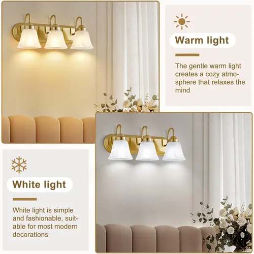 Miniatura 3 de EJIAXIN Lámpara de baño de 3 luces sobre espejo – Accesorios de iluminación vintage para baño, lámpara de pared fácil de instalar, luces de tocador