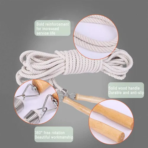 Miniatura 2 de ACEONE - Cuerda de saltar larga, cuerda de saltar multijugador con mango de madera para niños y adultos, cuerda de salto para grupo