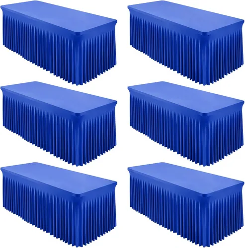 Miniatura 20 de Paquete de 2 manteles color azul bebé para mesa rectangular de 4 pies, manteles de elastano elásticos de 4 pies, falda blanca rectangular para baby