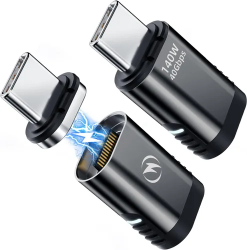 Miniatura 10 de Adaptador magnético USB tipo C, (paquete de 2) adaptador USB C magnético de 24 pines con PD 140 W USBC 4 20 Gbps transferencia de datos 8K 60Hz