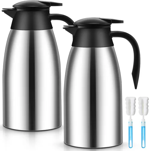 Miniatura 7 de 2 jarras térmicas de café de 51 onzas para mantener el calor aislado al vacío de acero inoxidable al vacío, jarra de café al vacío de doble pared