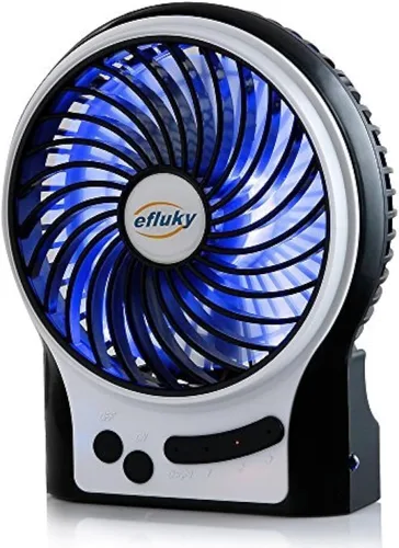 Miniatura 4 de efluky Ventilador de Escritorio Mini de 4.9 Pulgadas - 3 Velocidades, Batería Recargable/Alimentación por USB con Luz LED, Ventilador Portátil Negro