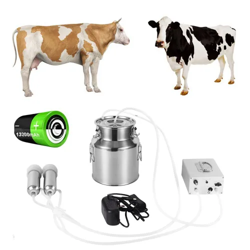 Miniatura 7 de Máquina de ordeño eléctrica de cabra de 3 litros, bomba de vacío de pulsación automática recargable con 2 tazas de pezón, cubo de acero inoxidable