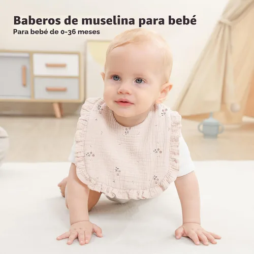 Miniatura 3 de Bearmoss Paquete de 8 baberos de muselina para babeo y dentición, baberos suaves para niñas, niños, recién nacidos Rosa Púrpura