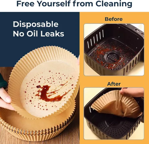 Miniatura 7 de Forro de papel desechable para freidora de aire, 50 piezas de papel pergamino antiadherente para freidora de aire, Lodgisity a prueba de agua
