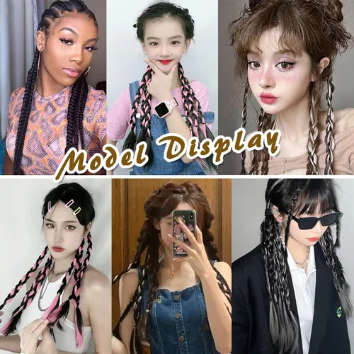 Miniatura 6 de Extensión de cola de caballo trenzada con banda elástica para el cabello, extensión de cabello lacio envolvente, cola de caballo, trenzas de cola