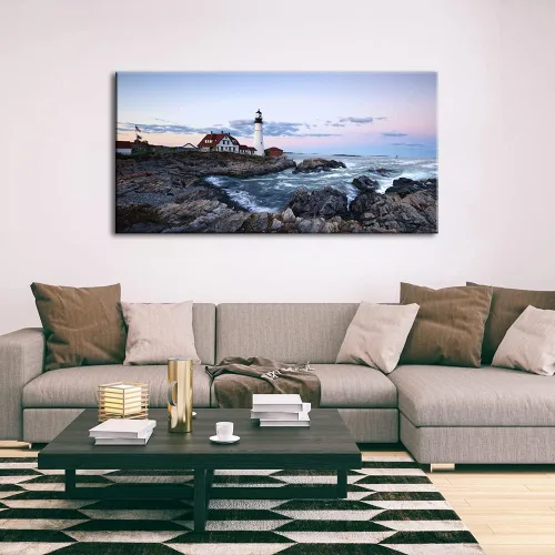 Miniatura 7 de Wieco Art Portland Lighthouse - Lienzo decorativo para pared, diseño de paisaje marino, puesta de sol, playa, paisaje, pinturas para sala de estar