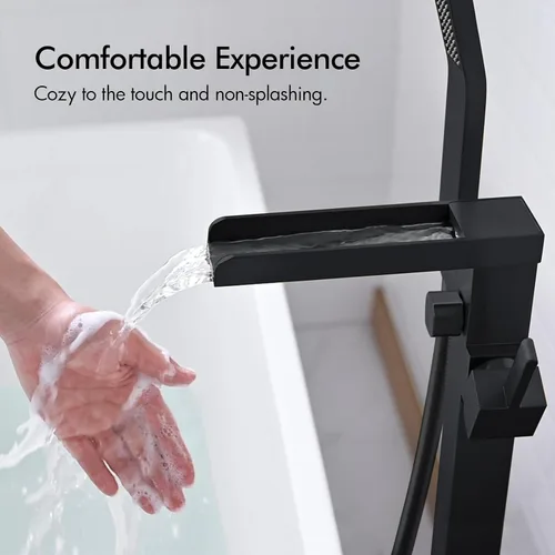 Miniatura 3 de BAGNOLUX Grifo de Bañera de Latón Macizo de Montaje en Piso Grifo de Bañera Independiente Llenador de Bañera Independiente Negro con Ducha de Mano