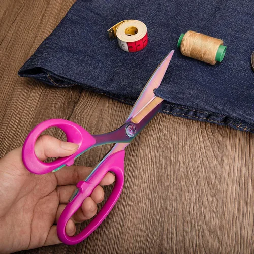 Miniatura 5 de Tijeras de costura para zurdos de 9 pulgadas para corte de tela, tijeras profesionales afiladas de alta resistencia con revestimiento de titanio