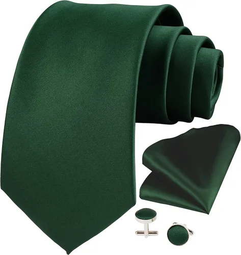 GUSLESON Juego de corbata formal de color sólido y gemelos cuadrados de bolsillo para hombres + caja de regalo