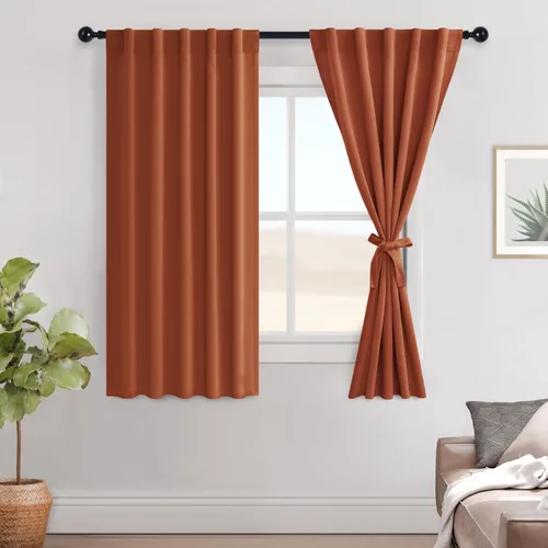 Miniatura 165 de Hiasan Cortinas opacas negras para dormitorio, cortinas opacas cortas de 45 pulgadas de largo, con aislamiento térmico, bolsillo para barra