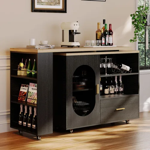 Miniatura 8 de HSH Isla de cocina rodante de 72 pulgadas con asiento, mesa giratoria de 360°, isla de cocina con gabinete de almacenamiento, cajón y estantes