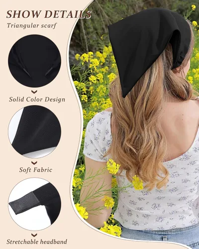 Miniatura 3 de HAIMEIKANG Diademas florales para mujer, bandanas bohemias para el cabello, bufanda, pañuelo triangular, bandas para el cabello de color sólido