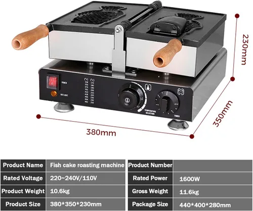 Miniatura 2 de Taiyaki - Plancha para hacer gofres de pescado, máquina eléctrica Taiyaki, máquina para hacer gofres de mermelada o helado de uso comercial