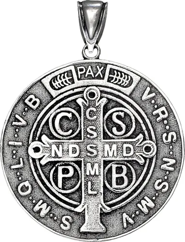 Miniatura 2 de eJewelryPlus - Colgante de plata de ley con medalla de San Benito, reversible, 2.0 in