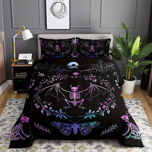 Miniatura 34 de Castle Fairy Juego de edredón tamaño twin con lobo, animales salvajes y plantas, exótico, bohemio, loto misterioso, colección de cama suave