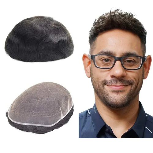 Lordhair Sistema de cabello para hombres, cabello humano real, encaje francés, sistema de cabello para hombre, tamaño 8x10 pulgadas, tupé #1
