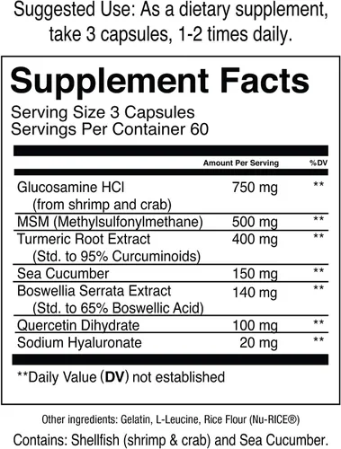 Miniatura 2 de Jocko Fuel Suplemento para Apoyo Articular - Glucosamina MSM para Dolor Articular, Movilidad y Flexibilidad con Cúrcuma y Boswellia (180 Cápsulas)