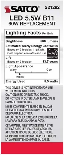 Miniatura 6 de Satco S21292 5.5B11/LED/927/FR/120V/E26-paquete de 6