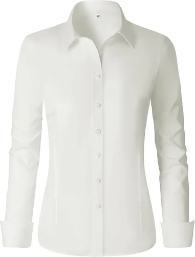 Miniatura 2 de CUNLIN - Camisas de manga larga con botones de algodón para mujer, ajustadas, camisas formales de vestir para el trabajo, blusas de trabajo, tops