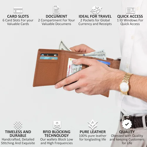 Miniatura 4 de ESTALON Slim RFID Wallets for Men - Genuine Leather Front Pocket Trifold Wallet