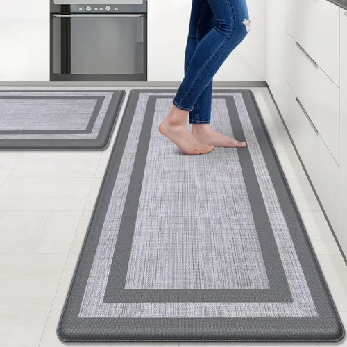 Miniatura 19 de Mattitude Juego de 2 tapetes de cocina, acolchados antifatiga antideslizantes, ergonómicos, cómodos para cocina, suelo, oficina, fregadero, azul