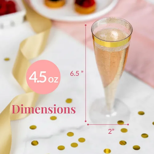 Miniatura 3 de Prestee 48 Copas de Champán de Plástico Desechables con Borde Dorado con Purpurina - Vasos Transparentes para Brindis de Mimosa, Fiesta de Año Nuevo