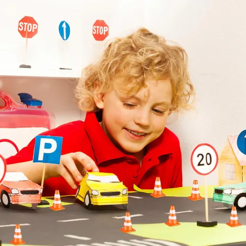 Miniatura 9 de jojofuny Juego de 50 mini conos de tráfico para niños, juguetes educativos de construcción de barricadas de tráfico para mejorar la conciencia