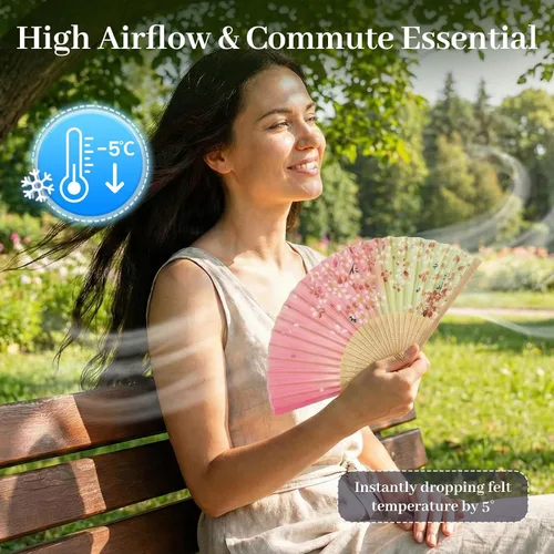 Miniatura 5 de JOHOUSE 4 abanicos plegables de tela floral con borla, elegantes abanicos de boda para invitados, ventilador plegable chino, ventilador de mano