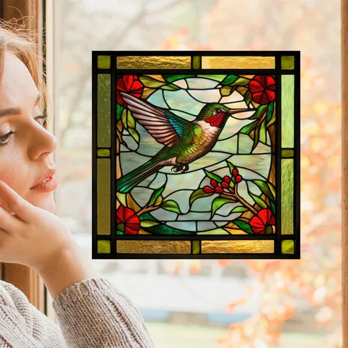 Miniatura 5 de 4 hojas de colibrí de gran tamaño para ventana, adhesivos anticolisión para evitar golpes de pájaros en vidrio, calcomanías de vinilo no adhesivas