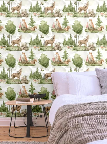 Miniatura 2 de Blooming Wall DPY25-5 - Papel tapiz autoadhesivo removible con diseño de animales en bosques verdes