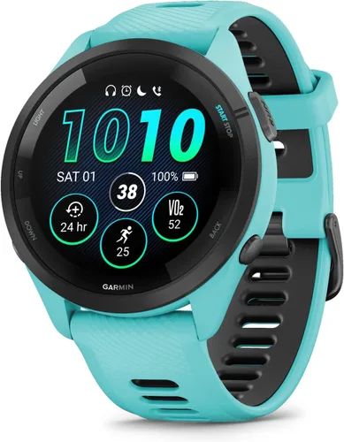 Miniatura 4 de Garmin Forerunner 265 Music GPS Reloj inteligente para correr de 46 mm, Aqua con pantalla táctil AMOLED de 1.3 pulgadas y auriculares negros