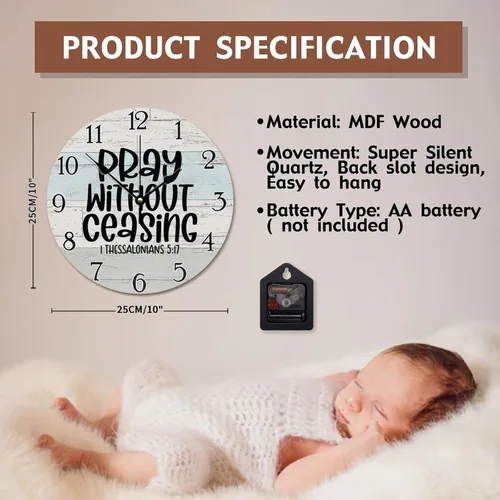 Miniatura 7 de Reloj de pared con versículo bíblico, arte religioso, reloj de madera, texto inspirador cristiano, reloj de madera rústico personalizado para ella