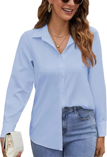 Miniatura 14 de Camisas de manga larga con botones para mujer, blusas casuales con cuello sin arrugas, para el trabajo, la oficina