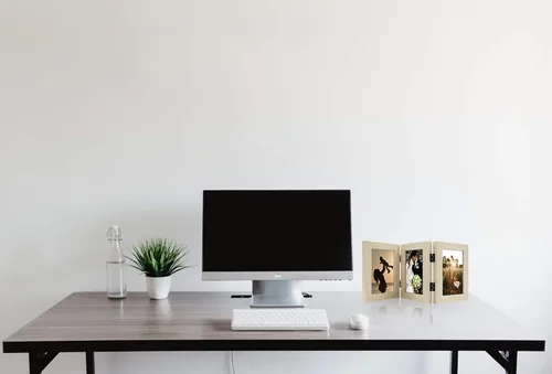 Miniatura 8 de Golden State Art - Marco decorativo con bisagras para mesa, escritorio, 3 aberturas verticales, con cristal real