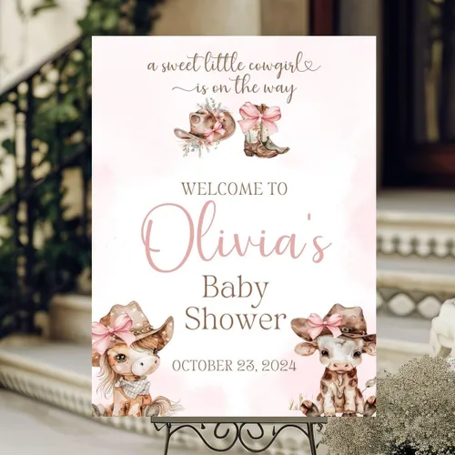 Miniatura 17 de Baby is Brewing - Letrero de bienvenida para baby shower, grano de café, lazo rosa Baby Shower #9