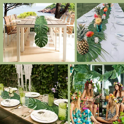 Miniatura 6 de AerWo 4 caminos de mesa artificiales de hojas de palma de 72 pulgadas, camino de mesa de hojas de palma tropicales para bodas, decoración de mesa