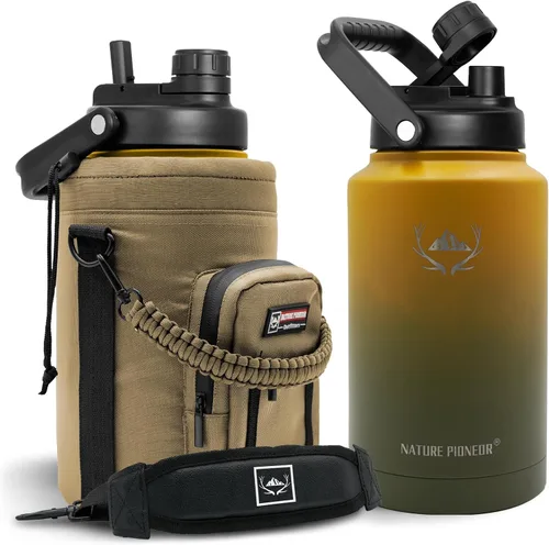Miniatura 21 de NATURE PIONEOR Botella de agua aislada de 84 onzas, jarra de agua de acero inoxidable con doble vacío con soporte/portador, boca ancha, deportes al