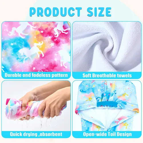 Miniatura 3 de WAWSAM Paquete de 2 toallas de secado de cabello para niños, toalla de microfibra para el cabello para niñas, gorro de pelo de secado rápido con Azul