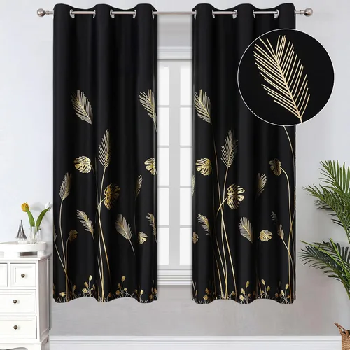 Estelar Textiler Cortinas Opacas Doradas y Negras Juego de 2 Paneles Cortinas de Ventana con Aislamiento Térmico Estilo de Campo con Ojales Cortinas