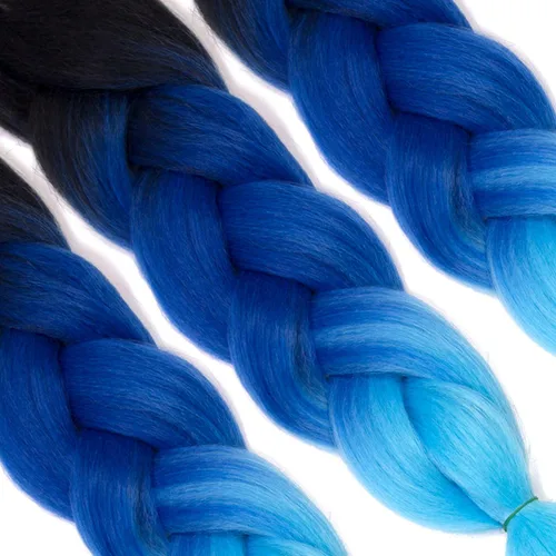 Miniatura 4 de Ombre Kanekalon - Extensiones de cabello trenzado de 24 pulgadas, 3.53 onzas/pieza, extensiones de cabello sintético (negro-azul-azul claro), 3