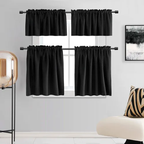 Miniatura 7 de DONREN - Cortinas blackout de 2 paneles con bolsillo para cortinero Negro
