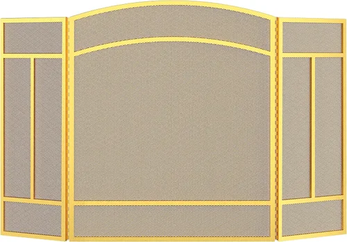 Miniatura 2 de Pantalla para chimenea Fire Beauty de 3 paneles, hierro forjado, 122 cm (L) x 74 cm (H), cubierta protectora contra chispas (Dorado Pulverulento)