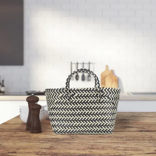 Miniatura 6 de Zerodeko 1 unid bolso hecho a mano bolsas de plástico bolsa de rayas de moda bolsa de gran capacidad, Negro