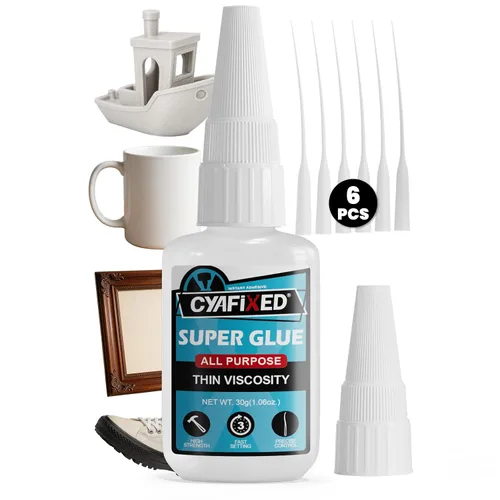 Pegamento CA fino súper rápido, 1.06 oz (30 g), súper pegamento con tapas antiobstrucciones y micropuntas de precisión, adhesivo instantáneo de