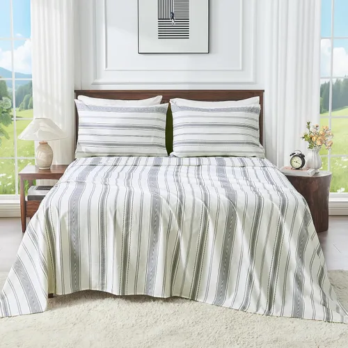 Miniatura 13 de Juego de sábanas de lino 100% tamaño King, juego de sábanas de lino transpirable y duradero de 4 piezas, ropa de cama suave para todas