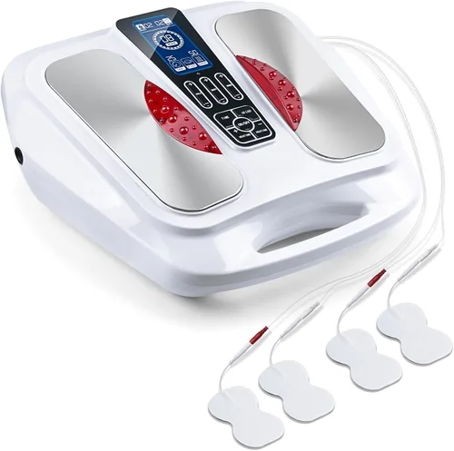 Masajeador de pies EMS con calor, TENS - Estimulador electrónico de circulación muscular con 4 almohadillas de electrodos para neuropatía, alivia la